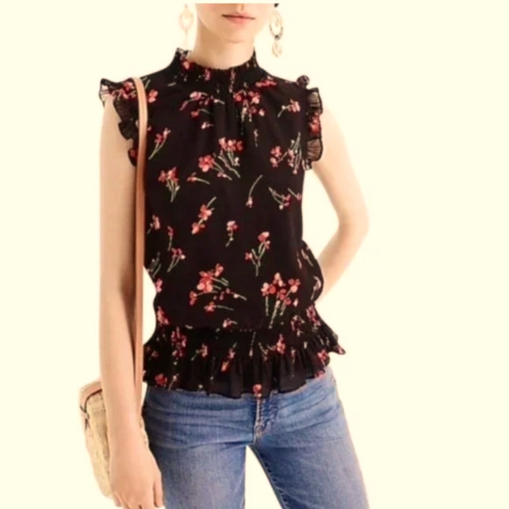 NWT J CREW sleeveless ruffled blouse, flower print. Size XS